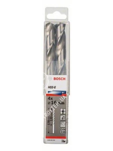 Bosch Набор 4 сверла по металлу HSS-G 16 мм DIN 338 STANDARD 2608585595