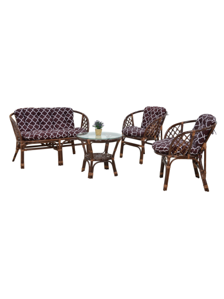 Комплект мебели CRUZO Таврия (софа +2 кресла и столик) натуральный ротанг орех d0009