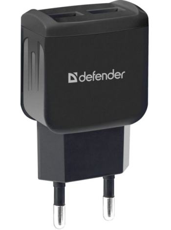Сетевое зарядное устройство Defender EPA-13 Black, 2xUSB, 5V / 2.1A, package (83840)