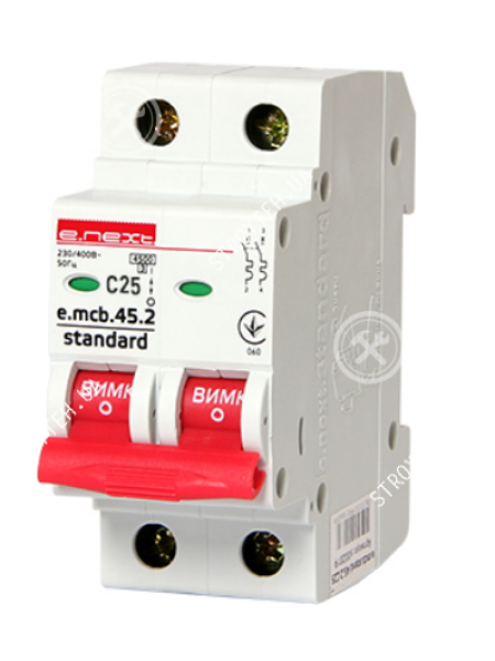 E.NEXT e.mcb.stand C25, 2р, 25А, C, 4.5кА Модульный автоматический выключатель