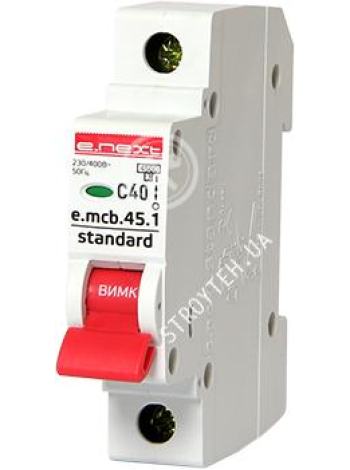 E.NEXT e.mcb.stand.45.1.C40, 1p, 40А, C, 4.5 кА Модульный автоматический выключатель