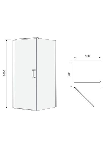 RUDAS душевая кабина 90*90*200 см, квадратная, распашная, левая, стекло прозрачное (стекла+двери)