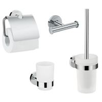 LOGIS набор аксессуаров: крючок двойной, держатель туалетной бумаги, стакан, туалетная щётка (41725000+41723000+41718000+41722000)