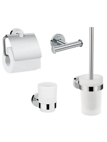 LOGIS набор аксессуаров: крючок двойной, держатель туалетной бумаги, стакан, туалетная щётка (41725000+41723000+41718000+41722000)