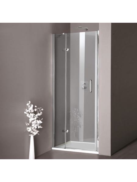 AURA дверь распашная с неподвижным сегментом 90*190см, креп слева (проф мат серебро, стекло прозр Antipl)