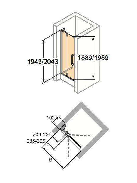 REFRESH PURE дверь распашная с неподвижным сегментом для ниши STN100 (проф гл хром, стекло прозр Anti plague)