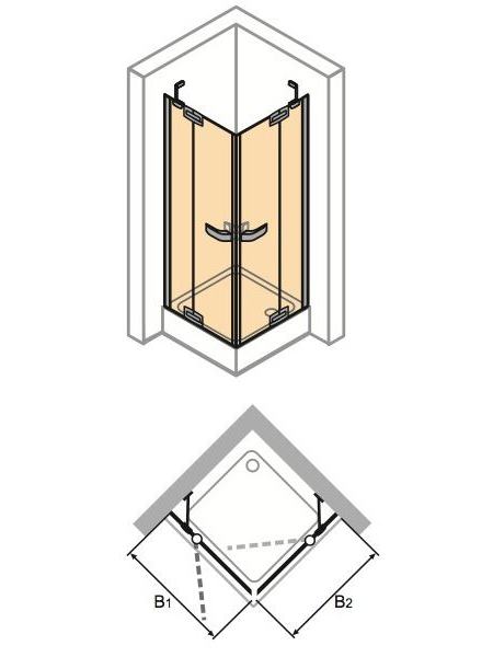 STUDIO PARIS дверь распашная с неподв сегмент для углов входа 100*100*200см (проф  хром/золото, стекло прозр Antiplaq)