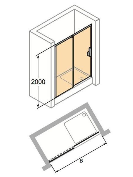 VISTA PURE дверь раздвижная с неподвижным сегментом 120*200см (проф хром, стекло Sand plus Antiplaq)