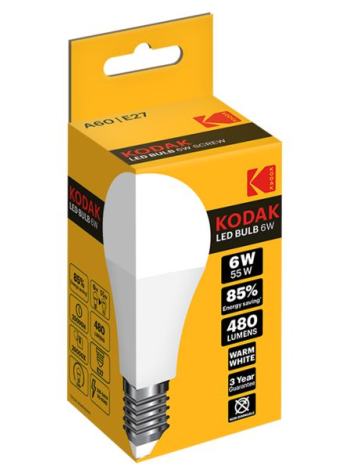 LED лампа Kodak A60 E27 8W 220V Тепл.Бил. 3000K мат.н / Дым.