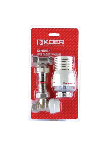 Комплект для подключения радиатора 1/2'' (угловой) с термоголовкой KOER KR.1320 (KR2658)