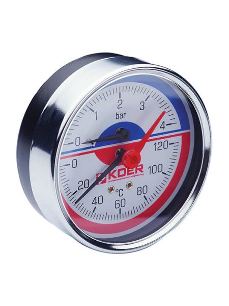 Термо-манометр аксиальный (KOER KM.812A) (0-4 bar), D=80мм, 1/2'' (KR0221)