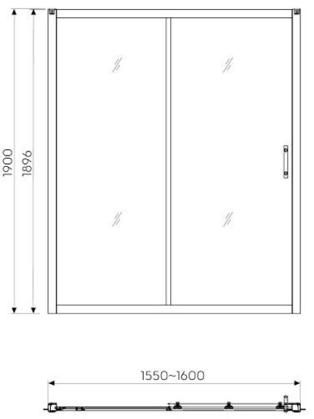 GEO 6 двери 160см, раздвижные 2-элементные, закаленное стекло, серебряный блеск, часть 2/2