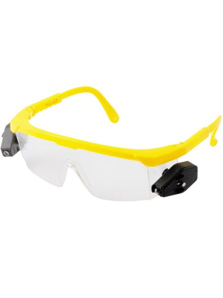 Очки защитные открытые КОМФОРТ прозрачные, LED-подсветка с регулируемыми дужками MASTERTOOL 82-0055