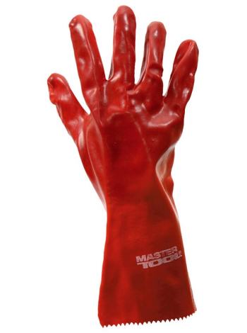 Перчатки кислотостойкие, х/б трикотаж, полноеПВХ покрытие, манжет крага(красные)350мм,10,5" MASTERTOOL 83-0502