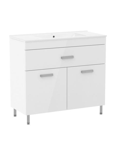 VELUM комплект мебели 90см, белый: тумба напольная, 1 ящик, 2 дверцы + умывальник накладной арт RZJ910