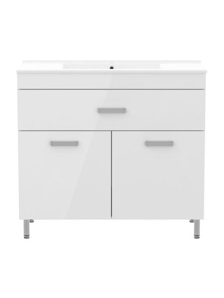 VELUM комплект мебели 90см, белый: тумба напольная, 1 ящик, 2 дверцы + умывальник накладной арт RZJ910