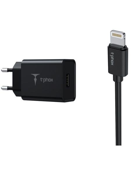Сетевое зарядное устройство T-PHOX Mini 12W 2.1A + Lightning Cable 1m Black