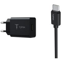 Сетевое зарядное устройство T-PHOX Mini 12W 2.1A + Type-C Cable 1m Black