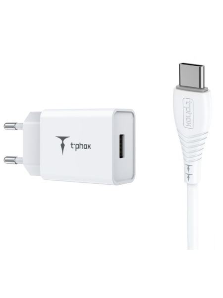 Сетевое зарядное устройство T-PHOX Mini 12W 2.4A + Type-C Cable 1.2m White