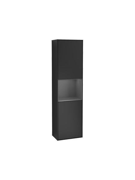 FINION шкаф-пенал 41,8*151,6*27см подвесной, петли справа, с функцией Emotion, LED-подсветка, цвет - матовый черный, вставка - Anthracite Matt