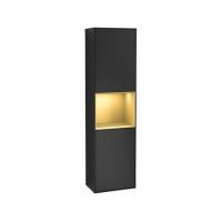 FINION шкаф-пенал 41,8*151,6*27см подвесной, петли справа, с функцией Emotion, LED-подсветка, цвет - матовый черный, вставка - матовое золото