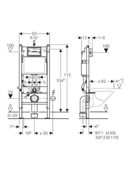 Комплект: O.NOVO DirectFlush унітаз підвісний 5660HR01 з сид. soft-close + Geberit Duofix 458.126.00.1