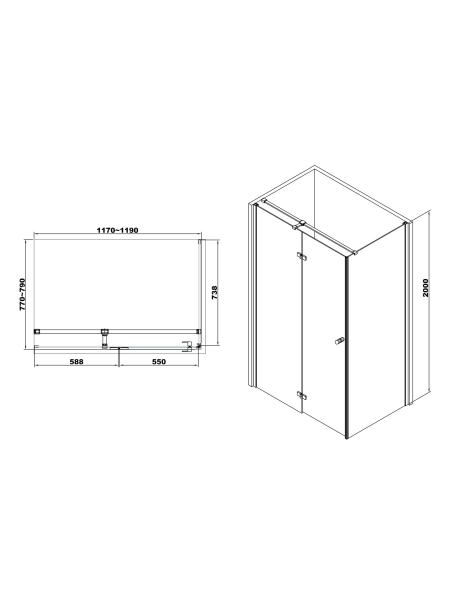 LIBRA душевая кабина 120*80*200см (стекла + двери), левая, распашная, хром, стекло прозрачное 8мм