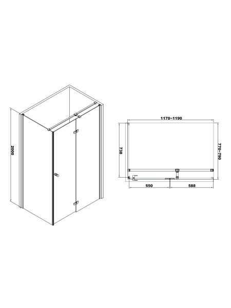 LIBRA душевая кабина 120*80*200см (стекла + двери), правая, распашная, хром, стекло прозрачное 8мм
