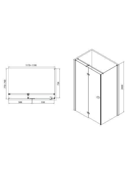 LIBRA душевая кабина 120*80*200см (стекла + двери), реверсивная, распашная, хром, стекло прозрачное 8мм